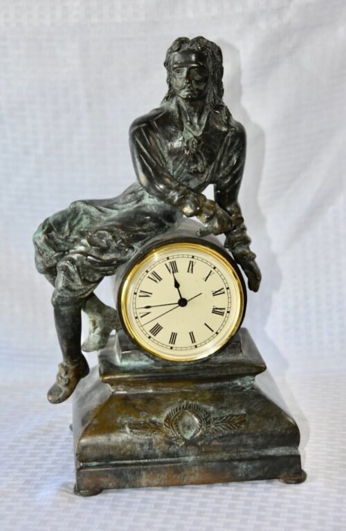 Maitland-Smith Patinated Bronze Figural Sculpture Mantel Clock