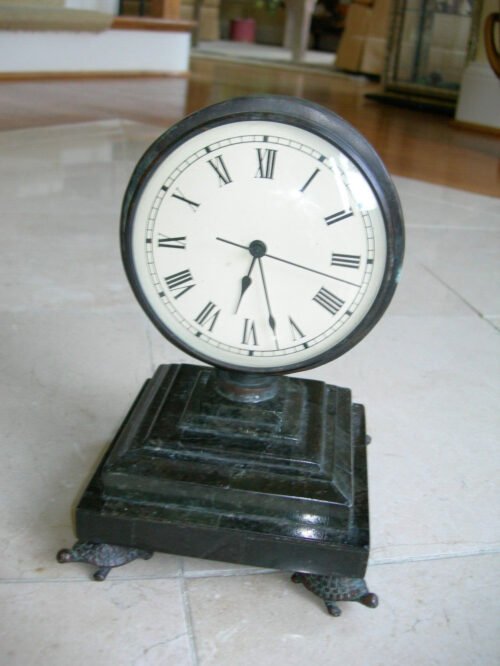 Maitland Smith Verdi Bronze Patina Clock Green Marble Base W/ Cast Turtle Mounts