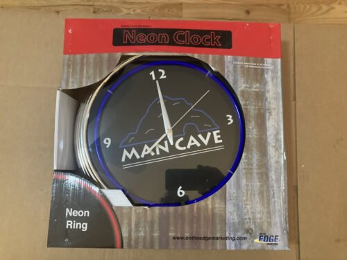 Man Cave Hanging Wall Clock w/Blue Neon Lighting 15" Diameter w/Power Adapter