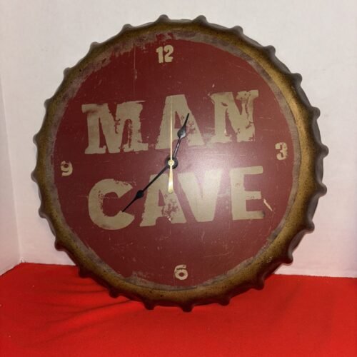 Man Cave Wall Clock Bottle Cap Shape - Working And Keeping Time. Estate Find