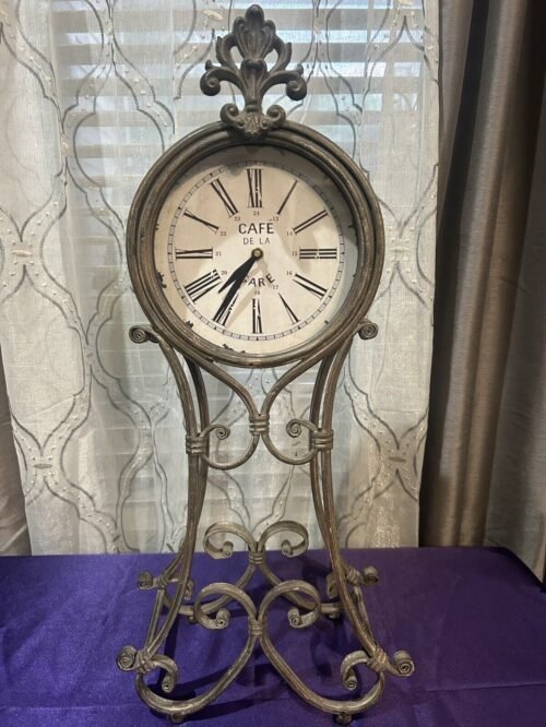 Mantel Clock Decorative Metal Design Cafe De La Gare Table Top Rustic Home Decor