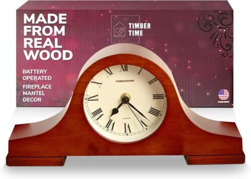 Mantel Clock, Silent, Real Wood, 10x6, Roman Dial, Battery Operated for Firep...