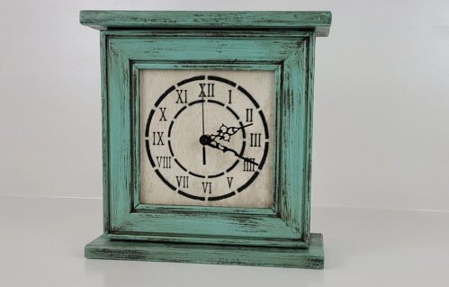 MANTLE CONCEALMENT CLOCK TEAL DISTRESSED