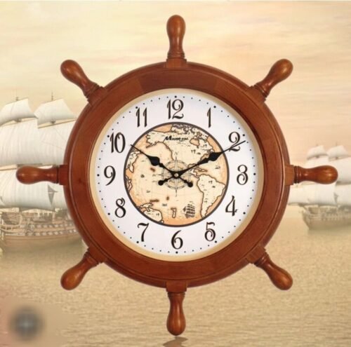 Maple Leaf Clocks Wooden Ship Wheel Quartz Wall Clock, 23" Model #9018