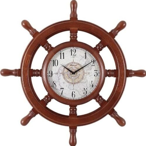MapleLeafClocks Wood Ship Wheel Clock Wall Mounted Quartz 29"#7018
