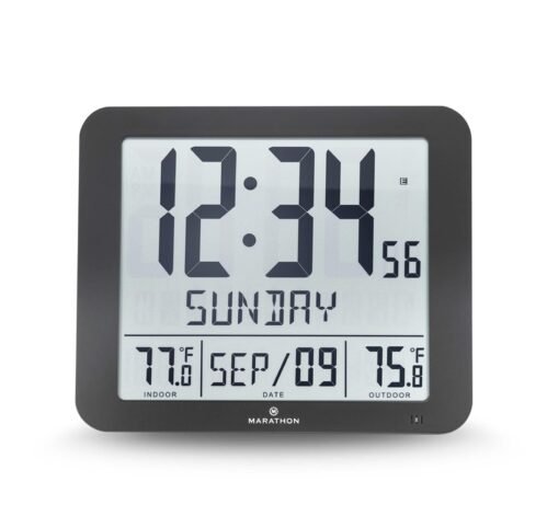 Marathon CL030027-FD-BK Slim Atomic Wall Clock Calendar Black (OB) Box Damage