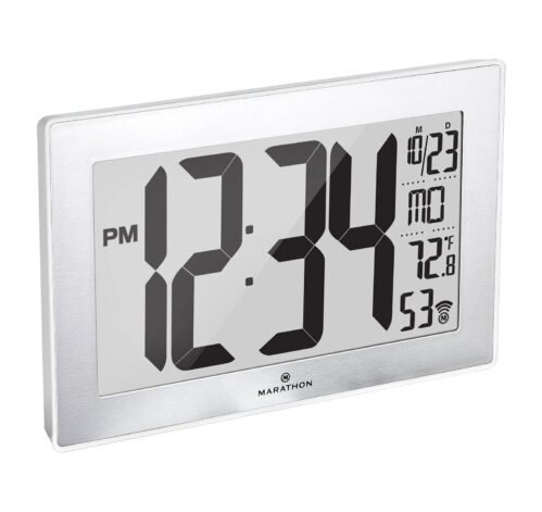 Marathon CL030068WH-SS Atomic Self-adjusting Wall Clock w/ Stand (Open Box)