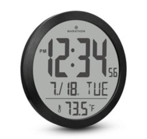 Marathon CL030074BS Black Stainless 15 in. Round Digital LCD Wall Clock