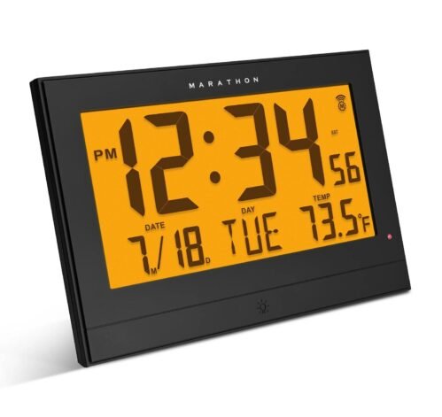 Marathon CL030089BK Black Atomic Clock with Auto Backlight