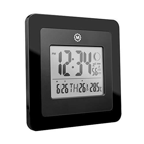 Marathon Digital Wall Clock with Moon Phase, Alarm, Temperature, Calendar Date |
