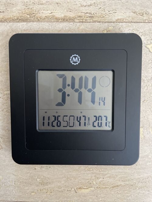 Marathon Digital Wall Clock with Moon Phase, Alarm, Temperature, Calendar Date