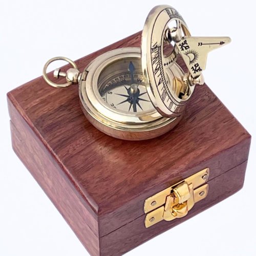 Marine Sundial Compass with Antique Nautical Solid Pocket Sun Dial Compass in Bo