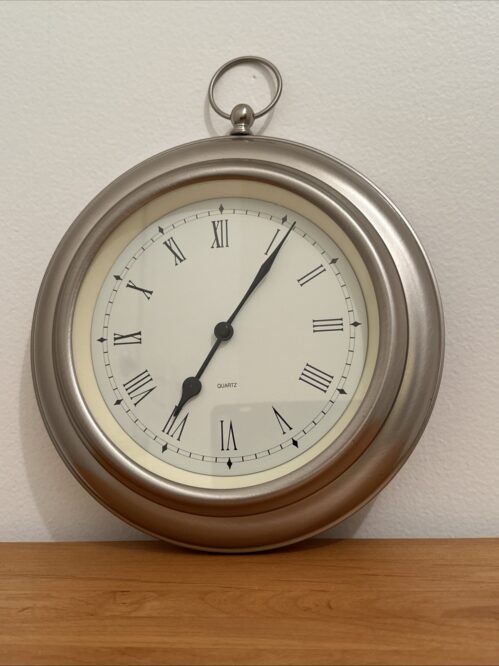 Market Bazaar Over-Sized Pocket Watch Wall Clock, Silver Metal 9.5" Round-Works