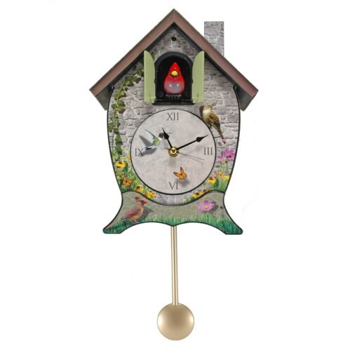 Mark Feldstein Garden Cottage Singing Cardinal Tabletop Wall Sound Cuckoo Clo...