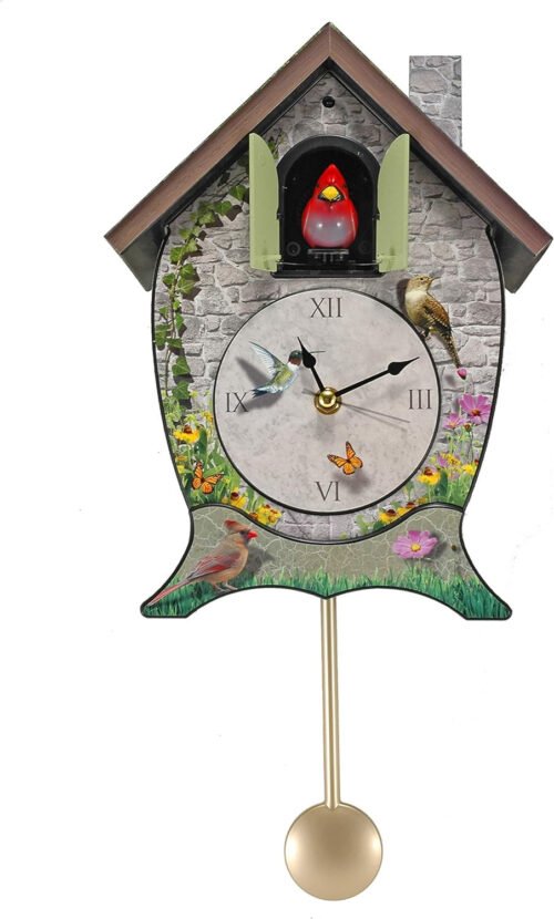 Mark Feldstein Garden Cottage Singing Cardinal Tabletop Wall Sound Cuckoo Clock