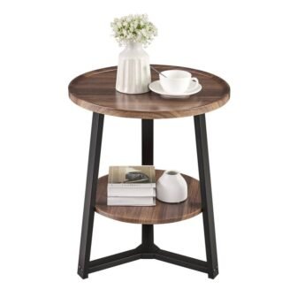 Mason 19.7 in. Round 2-Tier Side Accent Table with MDF Tabletop and...