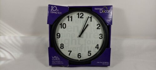 Masterpiece Decor 10" Black Wall Clock White Face Easy Read Numbers AA Battery