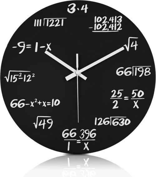 Math Clock with Mathematical Expressions - 12" Wood Math Wall Clock |