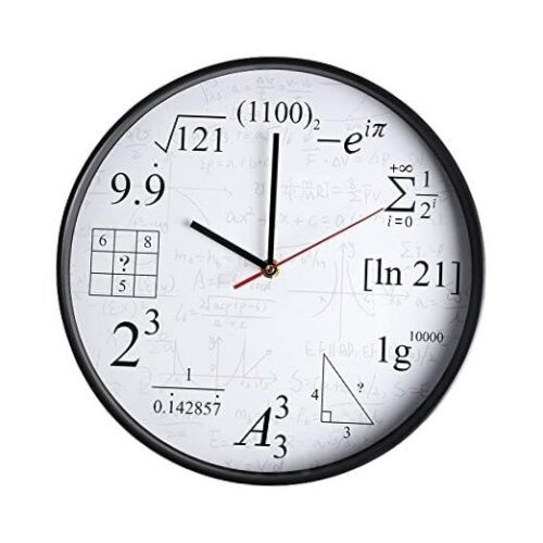 Math Wall Clock Mathematical Equations,Silent No Ticking 12Inch Quartz Glass