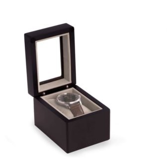 Matte Black Wood Single Watch Box with Glass Top, Velour Lining and...