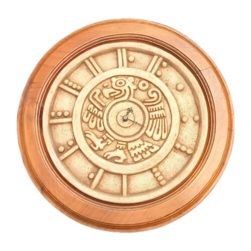 “Mayan Aztec Calendar Wall Clock 17.5″ Wood & Resin Design – Rustic Cultural Dec