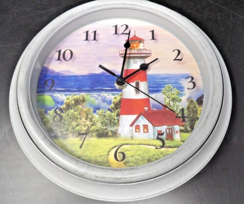May Time Lighthouse Themed Porthole 9" Quartz Wall Clock Nautical Beach Decor
