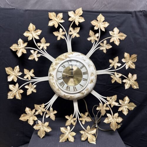 MCM 1960’s United Model 20 Starburst Gold Leaf Electric 24” Wall Clock ~Works
