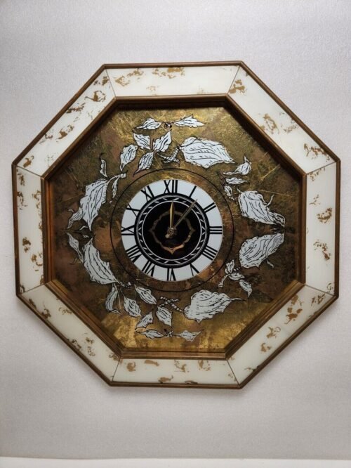 MCM Eglomise Octagon Wall Clock Westclox TR-3 Guilded Glass 17" Japan Quartz