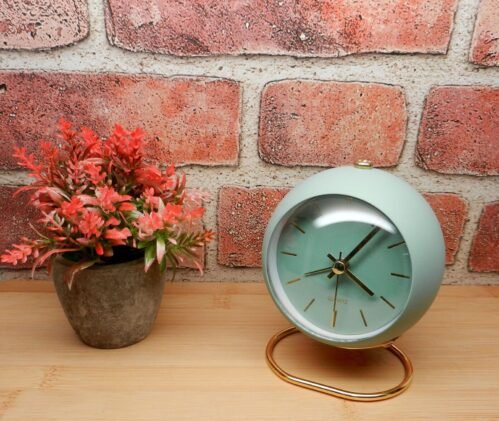 MCM Midcentury Modern Vintage Retro Style Round Green Alarm Desk Analog Clock