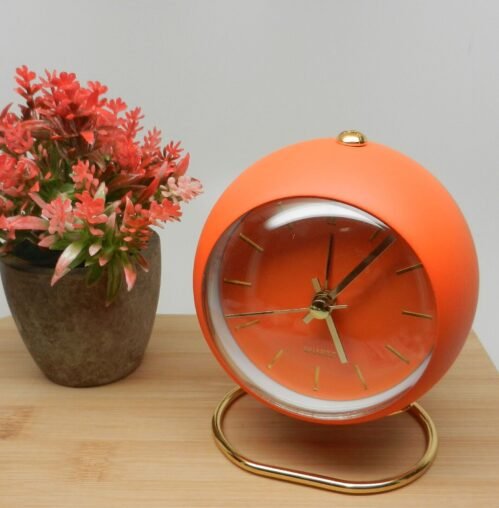 MCM Midcentury Modern Vintage Retro Style Round Orange Alarm Desk Analog Clock