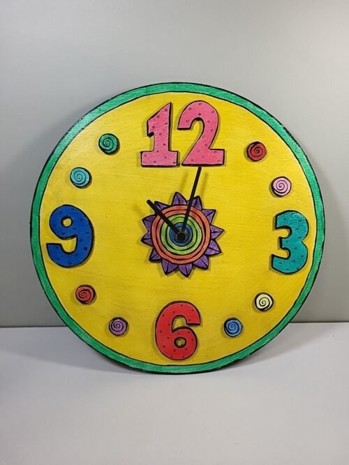 Mcm Retro Pop Art Wall Clock Handmade Vintage Wood Painted 14"