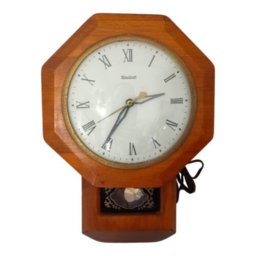 MCM United Clock Corp Wall Clock Vtg Wood Wooden Octagon Electric VIDEO WORKS