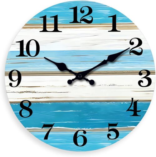 MDF Wooden Beach Blue Wall Clocks for Living Room - Nautical Large Wall Clocks B
