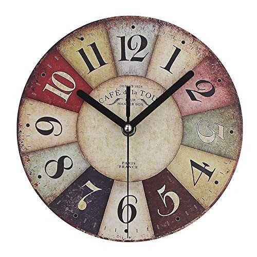 MDF Wooden Wall Clock Vintage Rustic Country Round Decorative 8 Inch Colorful