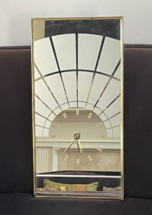 Mechanical Mirror Art Deco Mirrored Wall Clock Gold Frame 10"x20" Quartz