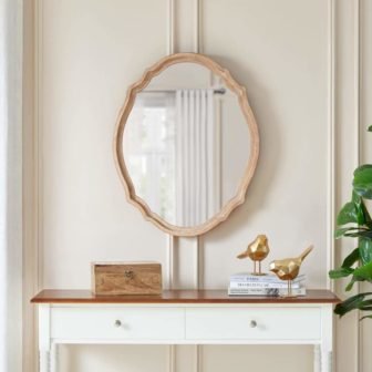 Medium French Country Oval Natural Wood Ornate Framed Mirror (24 in. W...