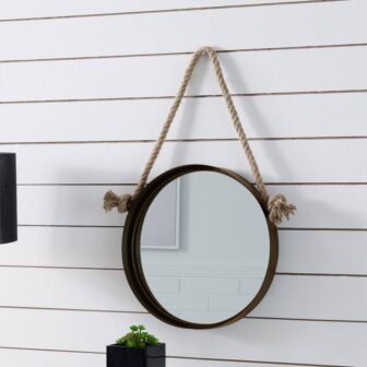Medium Round Brown Contemporary Mirror (25.5 in. H x 14.625 in. W)