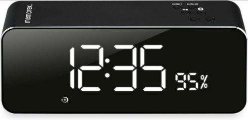 Memorex Aluminum Wireless Alarm Clock Radio Bluetooth, Micro SD