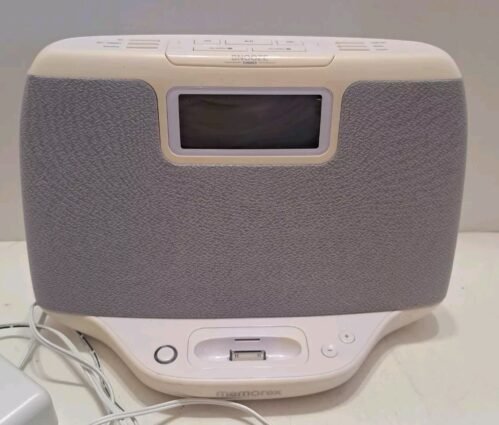 Memorex Digital FM Alarm Clock Radio iPod iPhone Apple Docking Mi4021pwht Works
