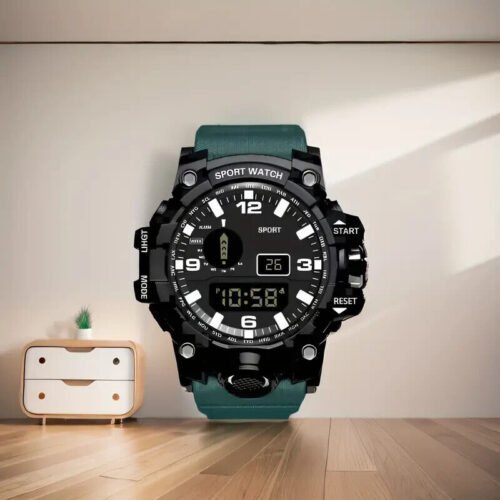 Men's SPORT Watch Waterproof LED Digital Stopwatch Large Dial Quartz Watch GREE