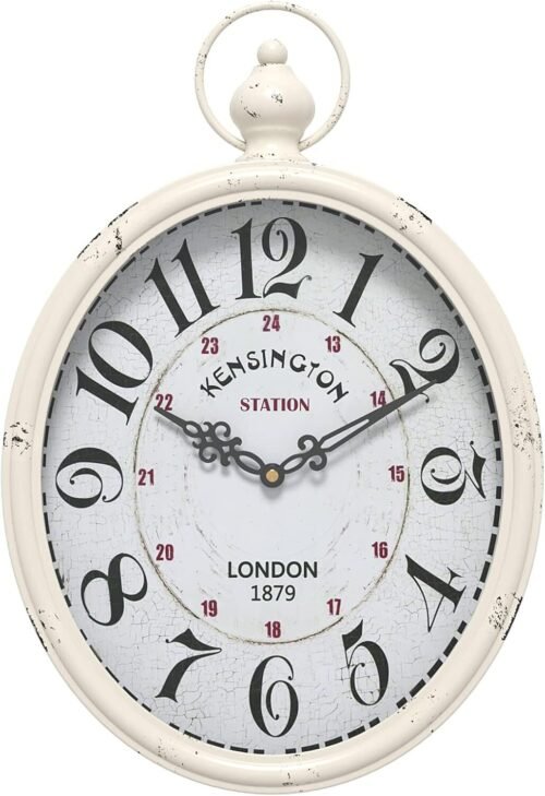 Menterry Oval Retro Wall Clock, Rustic Vintage Style, Antique Old-Fashioned