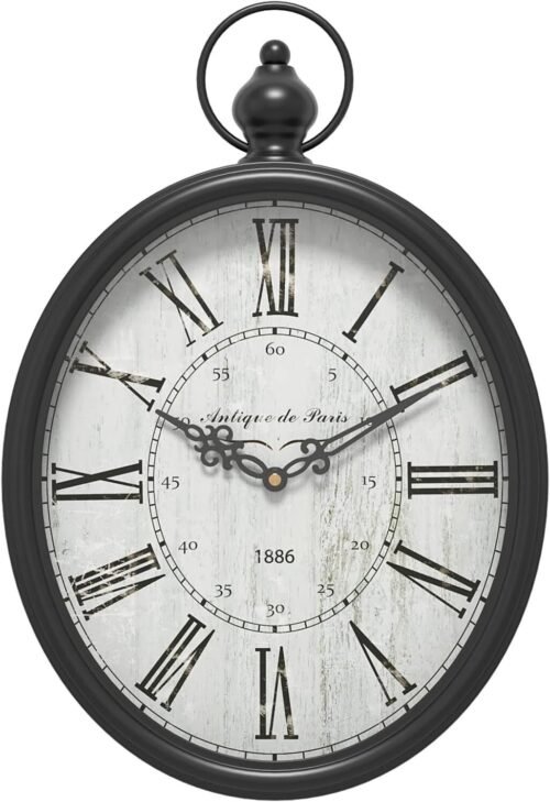 Menterry Oval Retro Wall Clock Rustic Vintage Style Old-Fashioned Antique Des