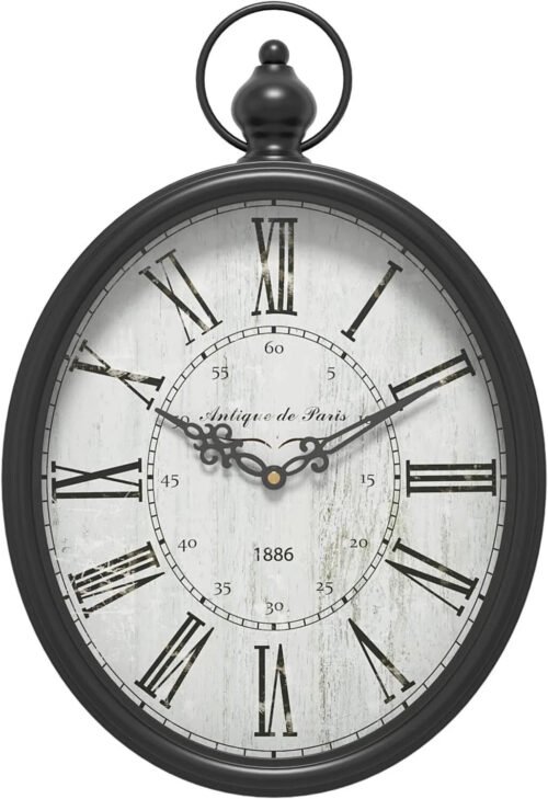 Menterry Oval Retro Wall Clock Rustic Vintage Style Old-Fashioned Antique Des