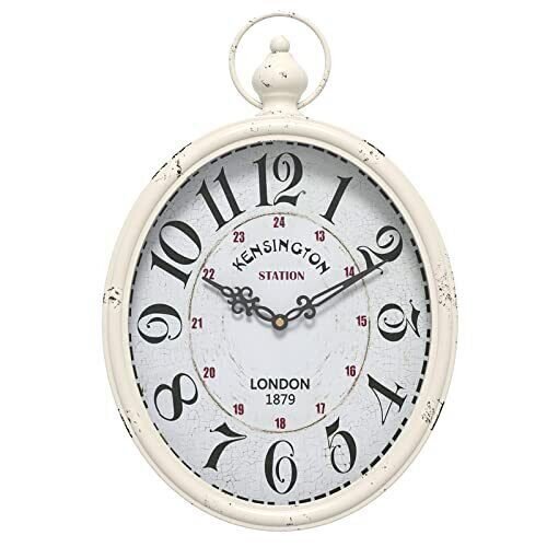 Menterry Oval Retro Wall Clock Rustic Vintage Style White Antique Design Batt...