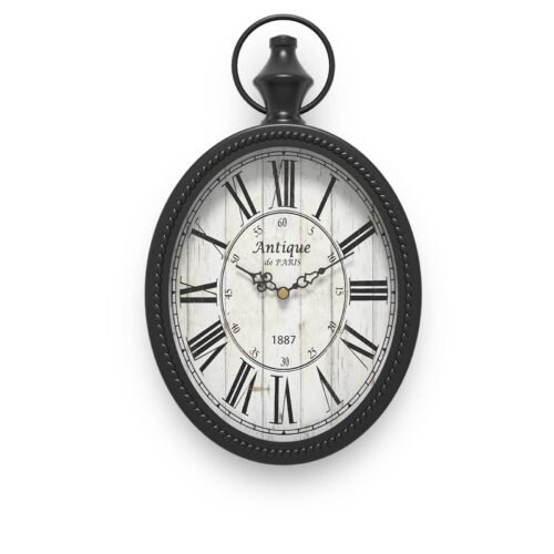 Menterry Small Retro Oval Wall Clock Antique Old Design Black Vintage Style Batt