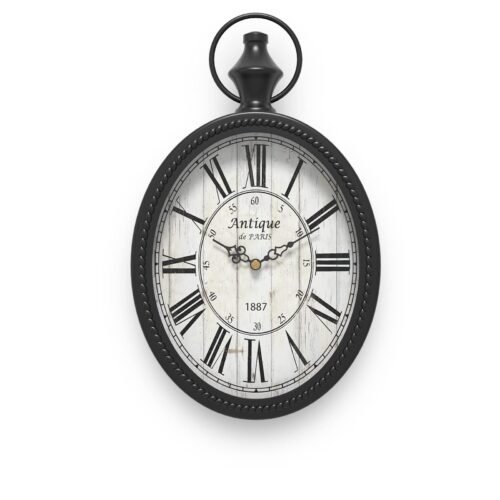 Menterry Small Retro Oval Wall Clock Antique Old Design Black Vintage Style Batt