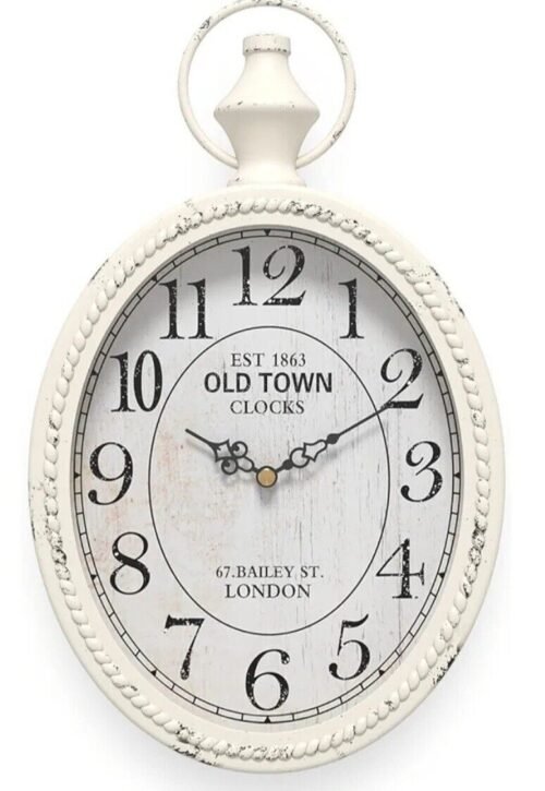 Menterry Small Retro Oval Wall Clock, Antique Old Design, White Vintage...