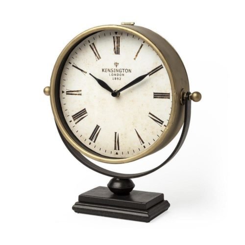 Mercana Table Clock - Round Gold Metal Half Moon Base Quartz Analog Modern