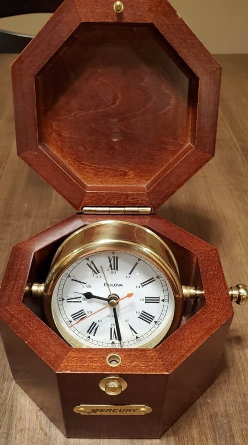Mercury BULOVA Wooden Maritime Octagon Clock NEEDS FIXING. Our # t1653