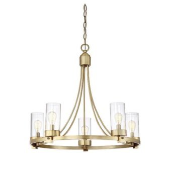 Meridian 26 in. W x 23 in. H 5-Light Natural Brass Chandelier...